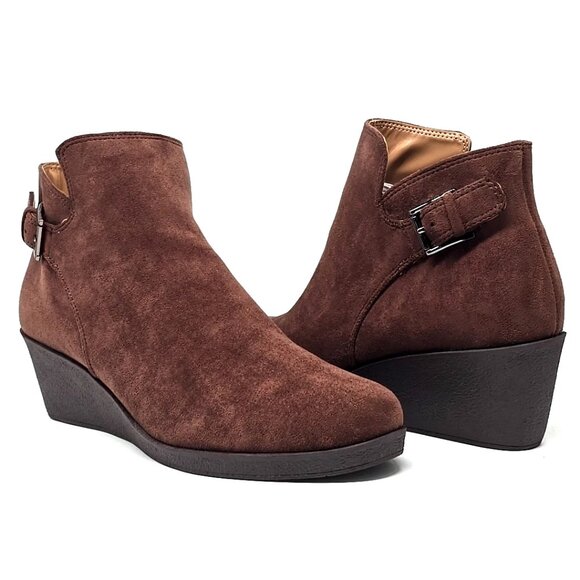 Aerosoles Bradley Wedge Zip-Up Ankle Bootie Brown Women's Size 12 - Picture 2 of 12